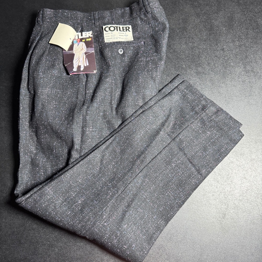 Cotler Trousers Mens 36x30 Gray Flecked Wool Blend Pleated Baggy Vintage 80s USA